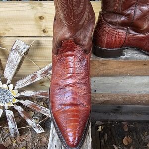 Men's Ostrich Burnt Brown Leather Western Boots